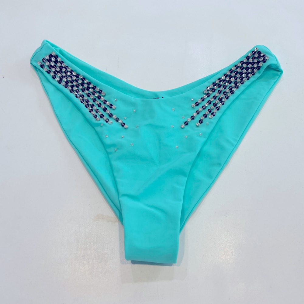 NWOT Oceanus Teal Bikini Bottoms With Swarovski Crystals Size Small